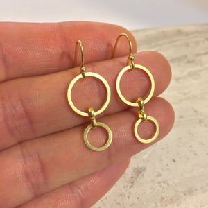 Double Gold Circle small Dangle earrings