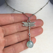 Silver Dragonfly Charm Necklace — Aqua Gemstone