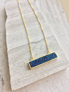 Slim Blue Druzy Bar Necklace, on tile