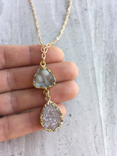 Druzy Double Droplet Pendant Necklace, in hand
