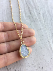 Druzy Droplet Pendant Necklace, in hand
