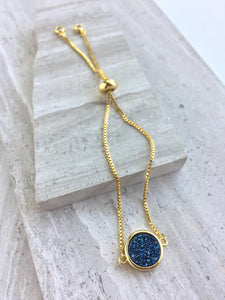Druzy Adjustable Chain Bracelet —  Blue round