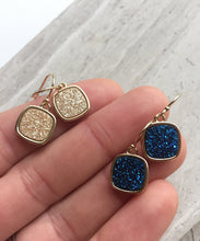 Druzy Square Earrings — Deep Blue and Champagne colors