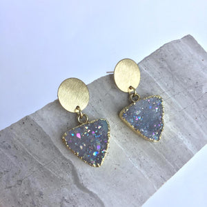 Druzy Triangle & Brushed Coin — post Earrings