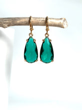 Emerald Glass single drop Huggie Earrings, JPeace Designs