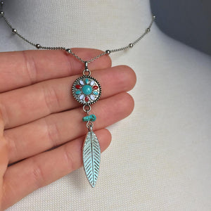 Enamel Dream Catcher —Turquoise Feather Necklace