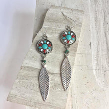 Enamel Dream Catcher —Turquoise Feather Earrings
