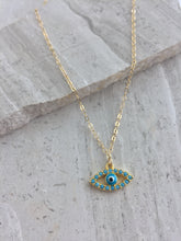 Turquoise CZ Evil Eye Charm Necklace