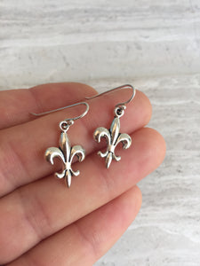 Fleur-de-lis Earrings, silver, in hand