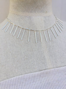 Fringe Necklace, silver on mannequin