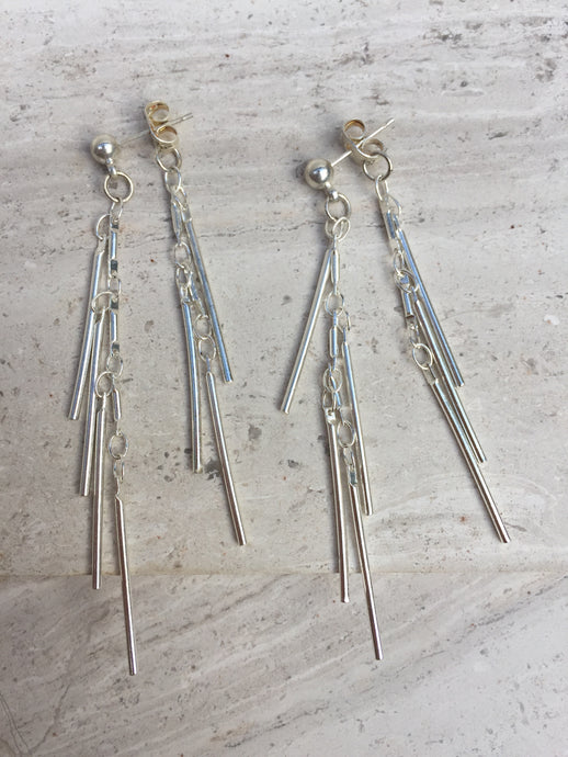 Fringe Front Back Earrings, silver