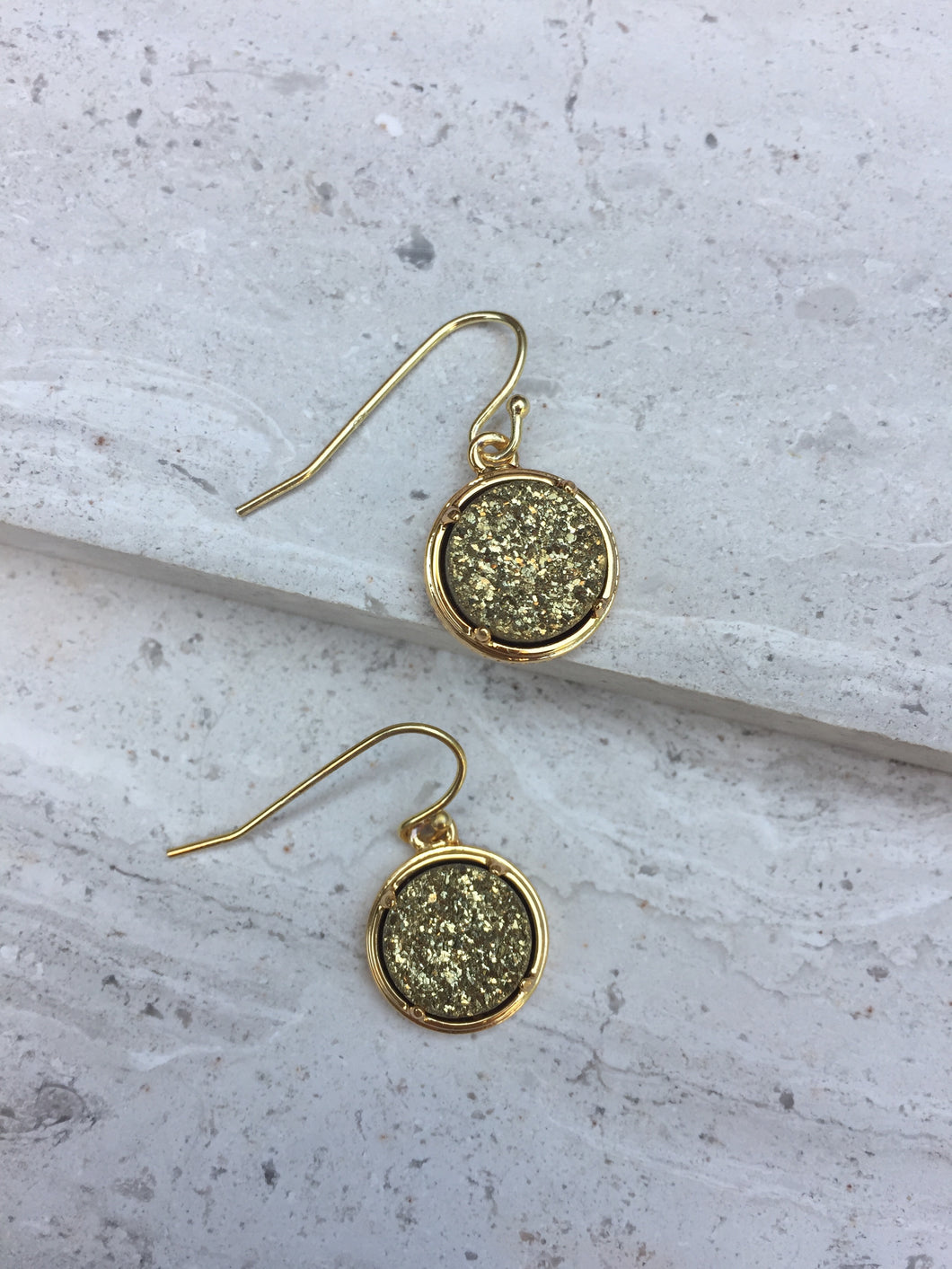 Gold druzy dot earrings —gold