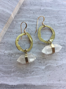 Hammered Brass Crystal Point Earrings