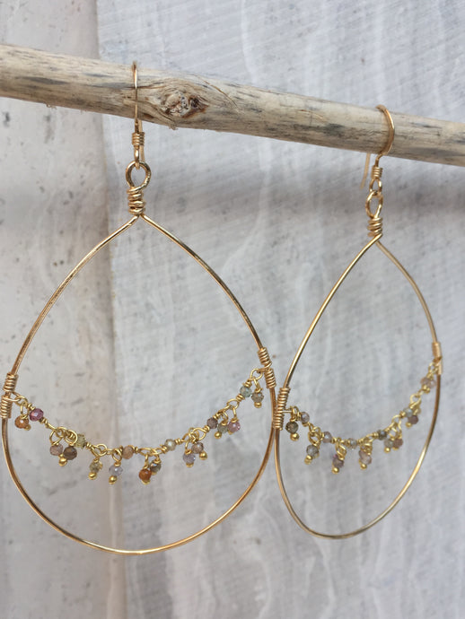Hoop and Fringe Earrings, gold — Sapphire (hanging)