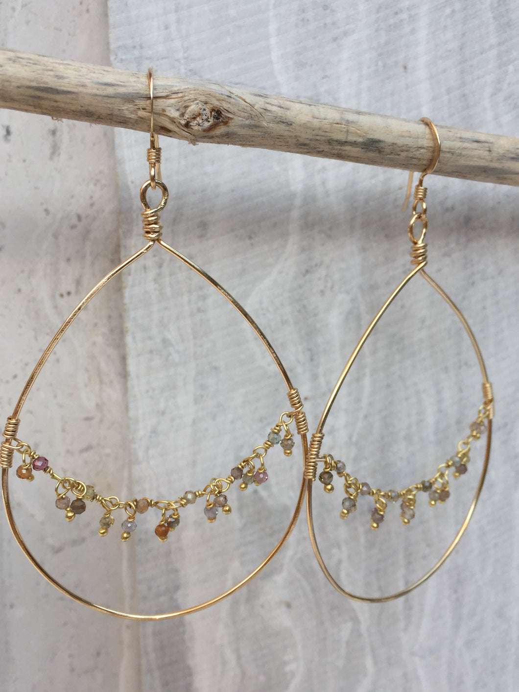 Hoop and Fringe Earrings, gold — Sapphire (hanging)