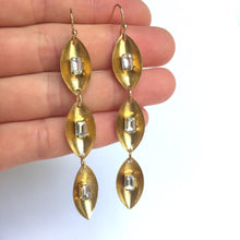 Long Gold marquise & Clear Crystal Earrings