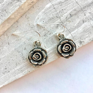 Silver Rose Bud Flower Earrings