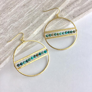 Gemstone line Hoop Earrings, turquoise