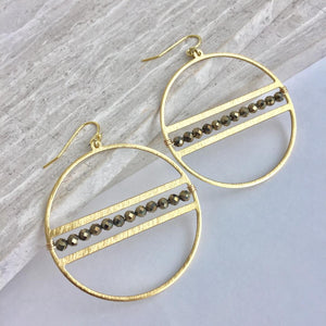 Gemstone line Hoop Earrings, pyrite