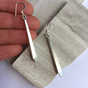 Long silver angled drop Earrings