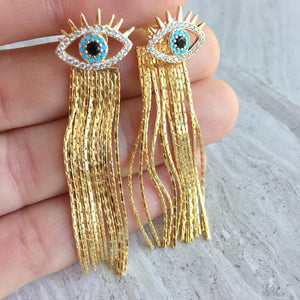 Evil Eye Studs w/ chain tassel back earrings