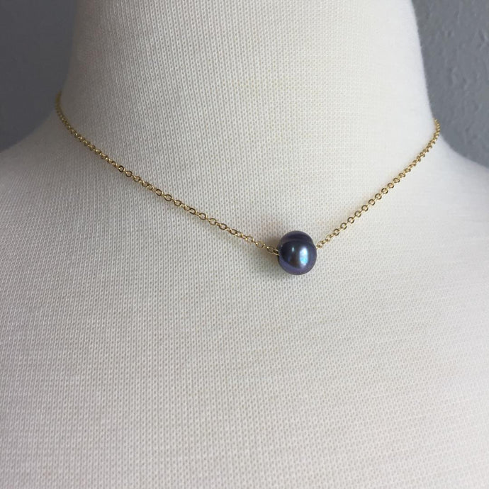 Single Genuine Pearl Necklace — Purple