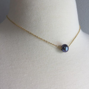 Single Genuine Pearl Necklace — Purple