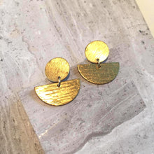 Gold Disk and half circle dangle —Post Earrings