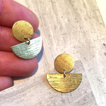 Gold Disk and half circle dangle —Post Earrings