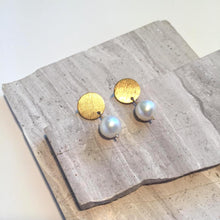 Gold Disk Genuine Pearl — Post Earrings