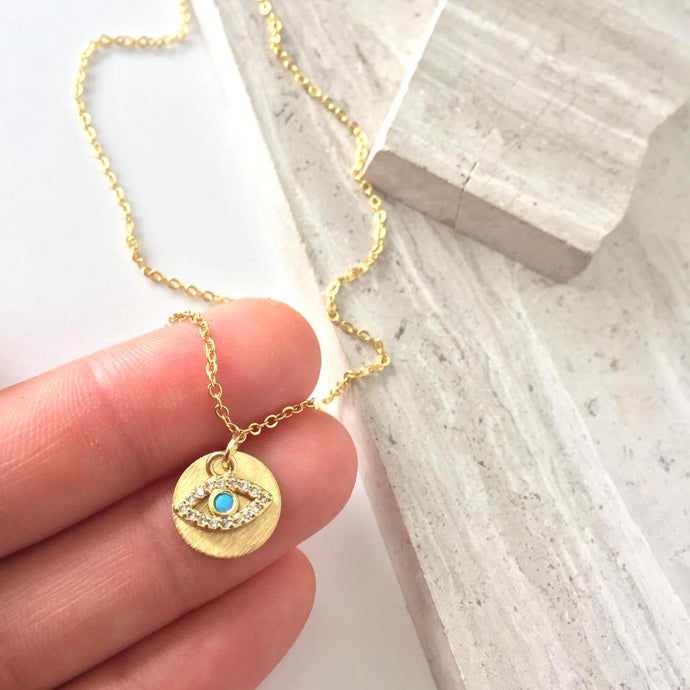 Evil Eye & Gold Disk Necklace