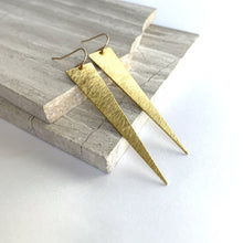 Long Brushed Gold Triangle Spike Earrings