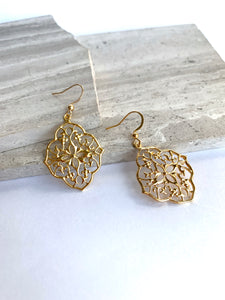 Intricate 24K Gold Floral Lace detail Earrings