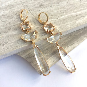 Clear glass long stone prong set Earrings