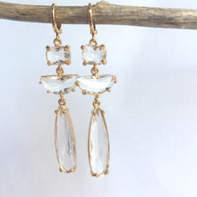 Clear glass long stone prong set Earrings
