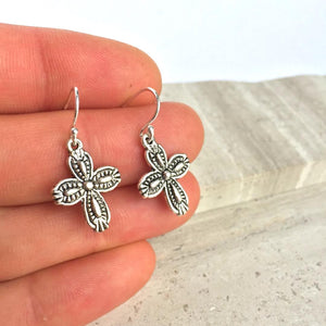 Double sided Cross Charm Earrings — Silver