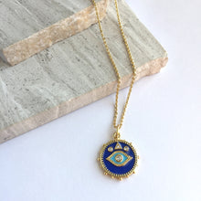 Blue enamel Protective Eye Medallion Necklace
