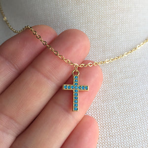 Turquoise Pave' stone Cross Necklace