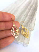 Intricate Art Deco gold fan earrings