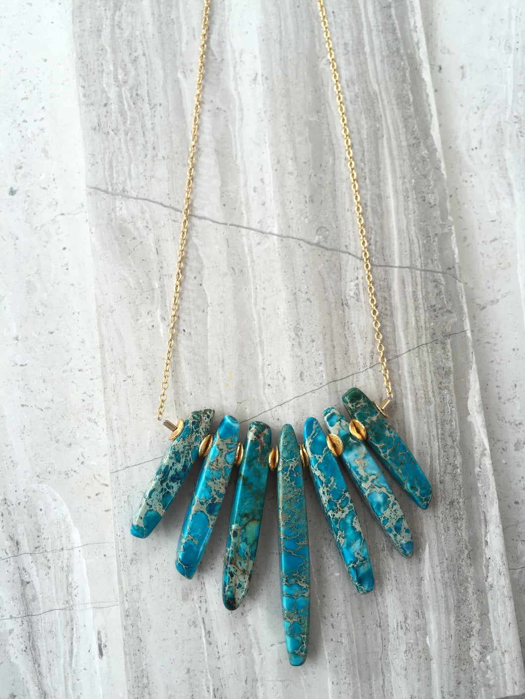 Jasper Skipe Necklace, Turquoise Gold
