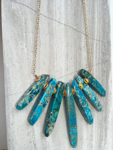 Jasper Skipe Necklace, Turquoise Gold
