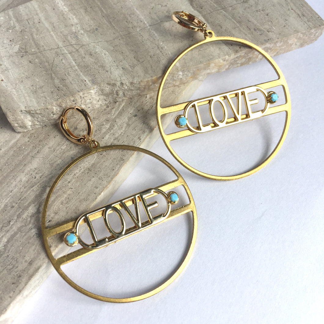 LOVE Gold Hoop / Turquoise/ Earrings