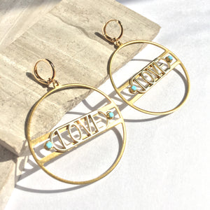 LOVE Gold Hoop / Turquoise/ Earrings