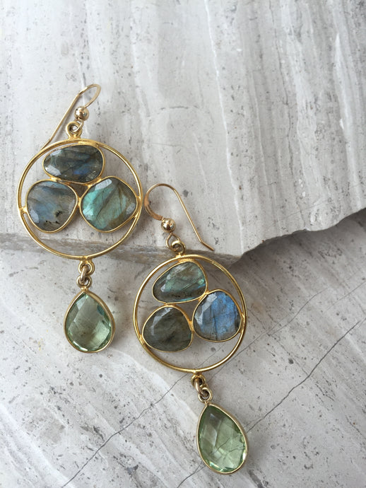 Labradorite Trio Earrings, gold