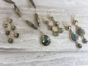Pyrite & Labradorite Mystic Necklace, Pyrite & Labradorite earrings, Pyrite & Labradorite Graduated earrings, Labradorite Graduated earrings 