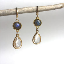 JPeace Designs Labradorite Stone & Crystal drop Huggie Earrings