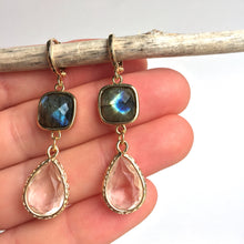JPeace Designs Labradorite Square Stone & Crystal drop Earrings