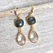 JPeace Designs Labradorite Square Stone & Crystal drop Earrings