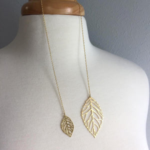 Brass leaves Natural Lariat Necklace