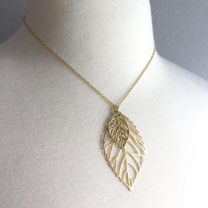 Brass leaves Natural Lariat Necklace
